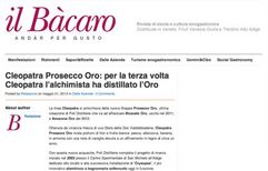 Il magazine  Il Bacaro  apprezza Cleopatra Prosecco Oro