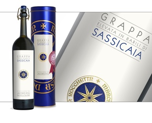 Barili di Sassicaia, Grappa Jacopo Poli with metal tube