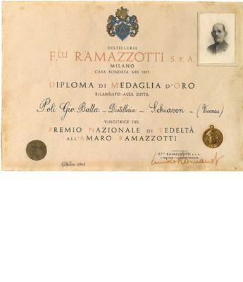 Academic Gold Medal awarded to Poli Gio Batta Distillery