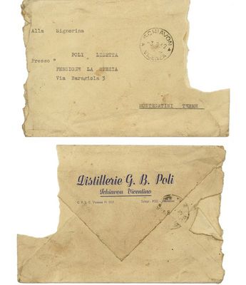 Vorder- und Rückseite eines Kuverts, adressiert an Poli Lisetta