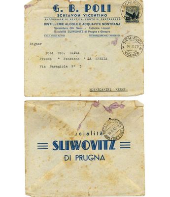 Vorder- und Rückseite eines auf Gio. Batta Poli lautenden Kuverts