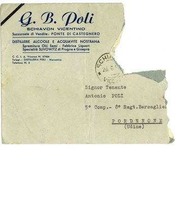 Kuvert adressiert an Antonio Poli 