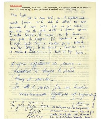 Brief von GioBatta an die sich vermehlende Schwester Lisetta (Rückseite)